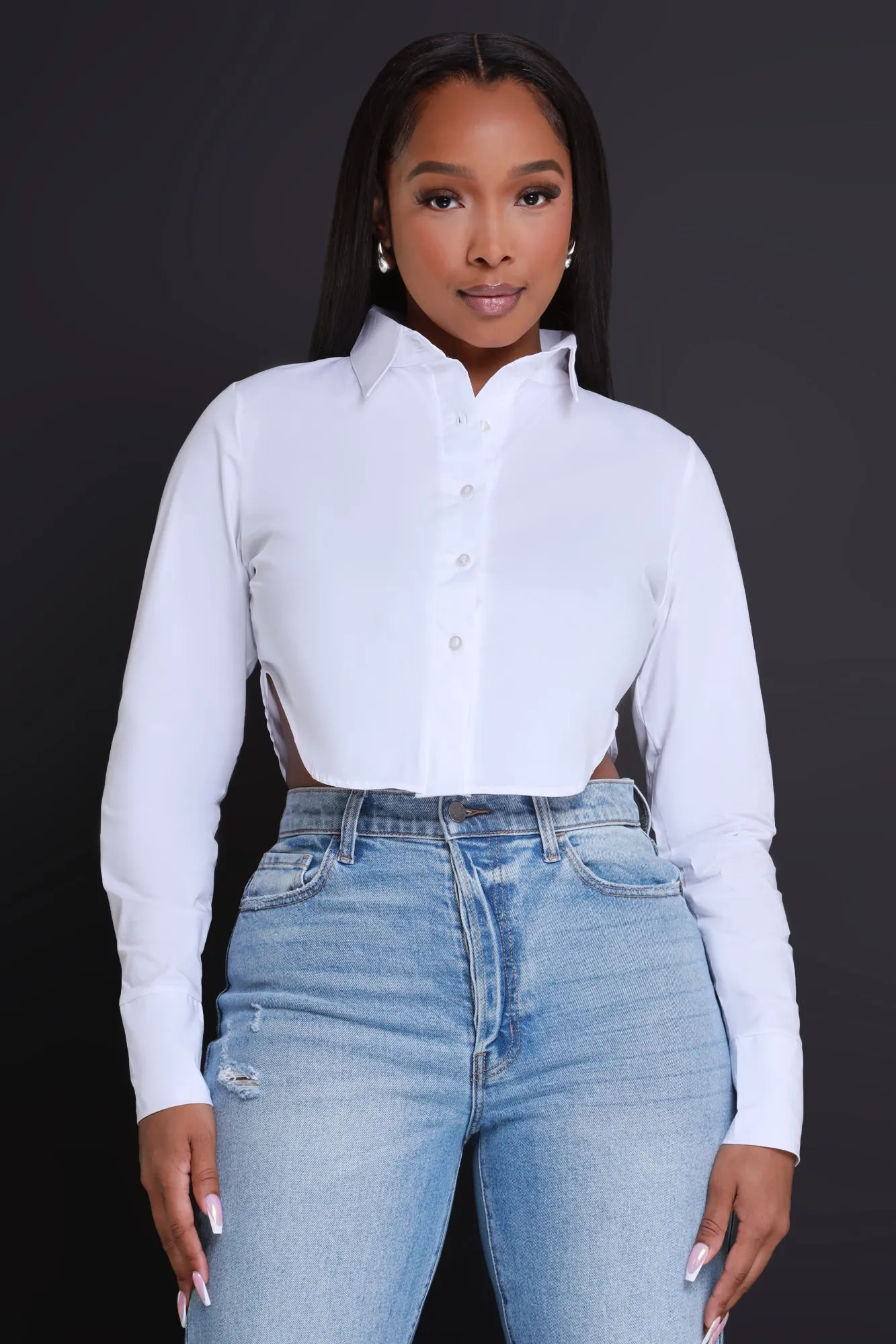 Chart Topper Cropped Button Up Top - White sold by Swankaposh product image thumbnail 5
