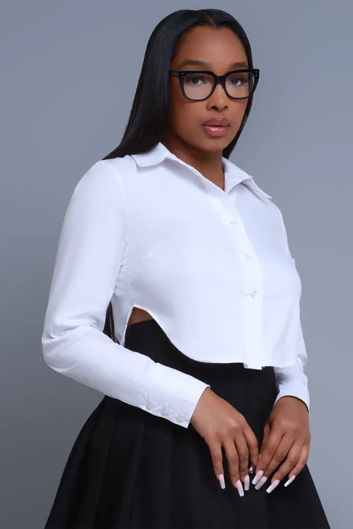 Chart Topper Cropped Button Up Top - White sold by Swankaposh