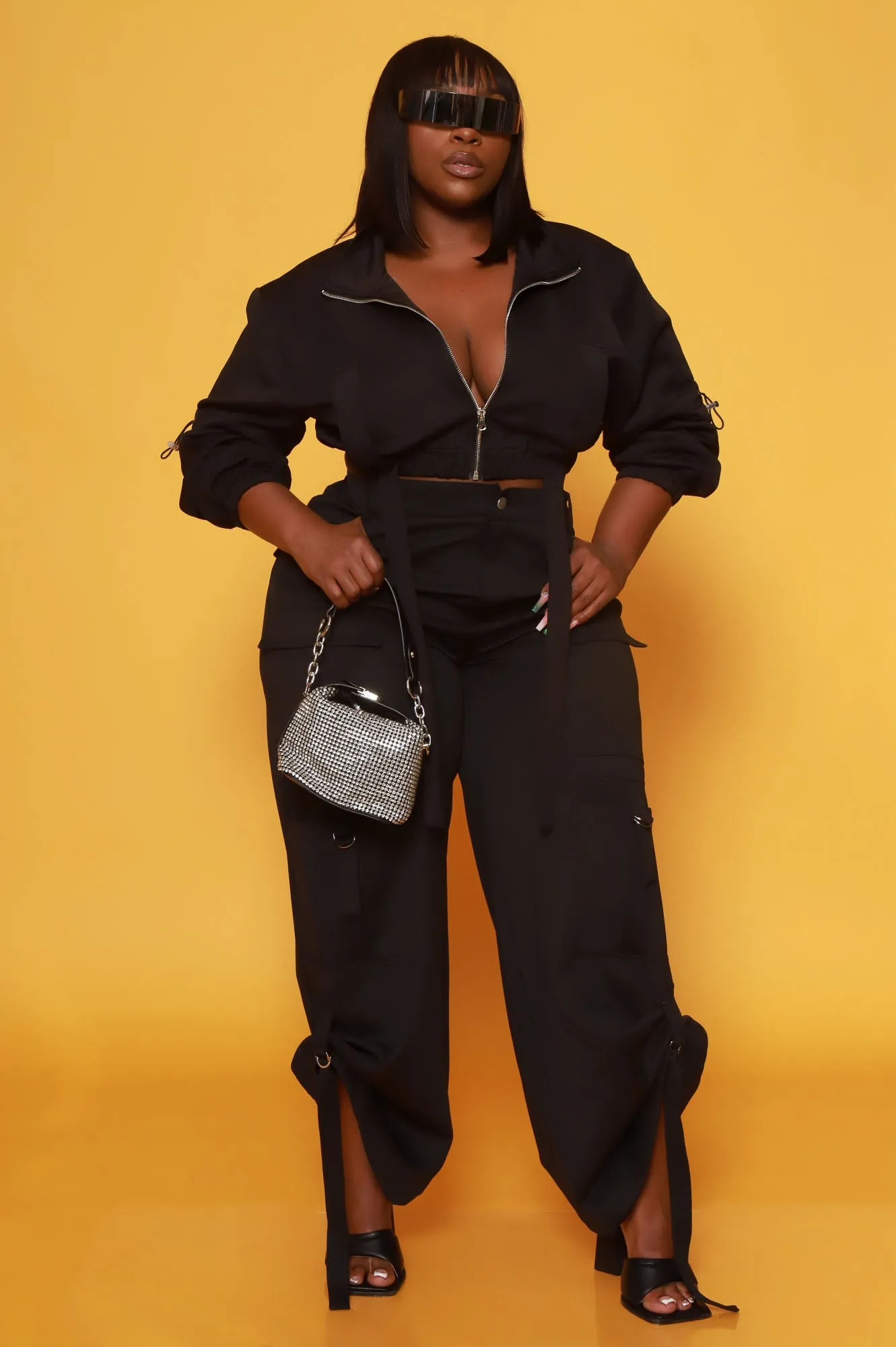 Fire Me Up Cropped Cargo Pants Set - Black sold by Swankaposh