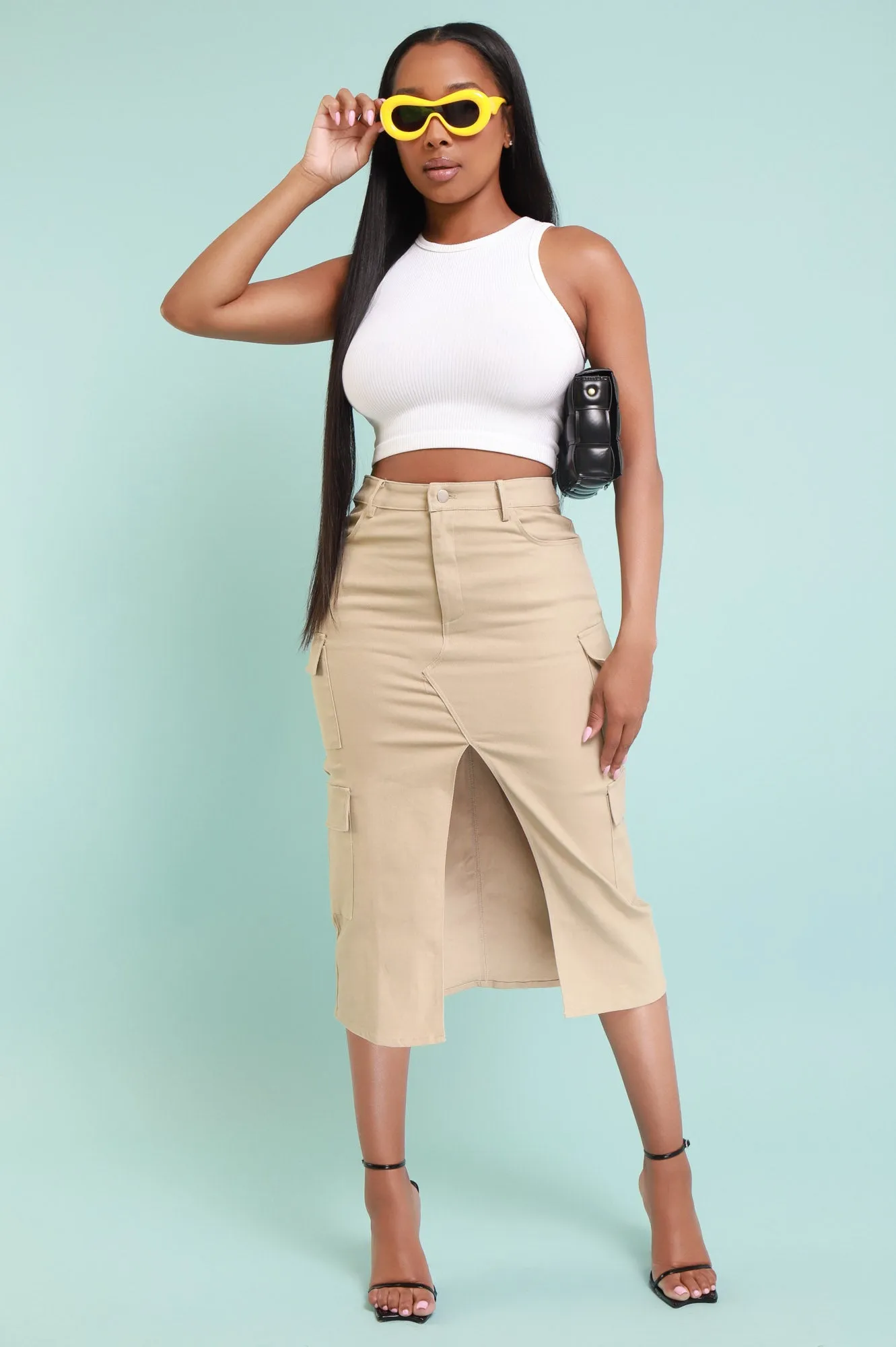 Hard Times Cargo Midi Skirt - Khaki sold by Swankaposh