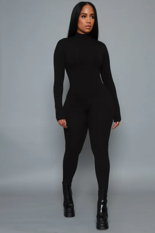 Tap Out Cellulite Deleter Mock Neck Jumpsuit - Black sold by Swankaposh