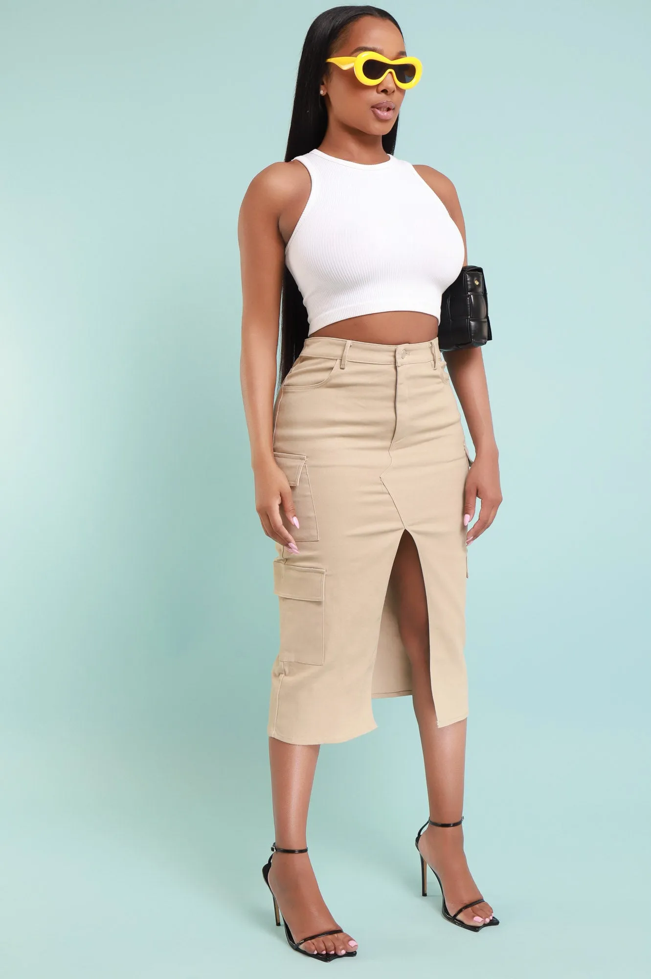 Hard Times Cargo Midi Skirt - Khaki sold by Swankaposh product image thumbnail 2