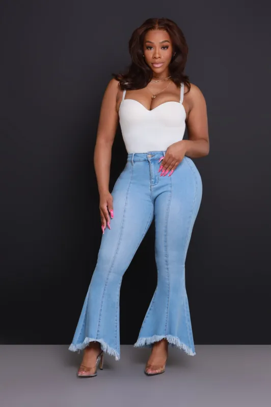 Deep Wisdom High Rise Fringe Jeans - Light Wash sold by Swankaposh