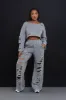 No Nonsense Distressed Cropped Pants Set - Grey sold by Swankaposh