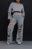 No Nonsense Distressed Cropped Pants Set - Grey sold by Swankaposh