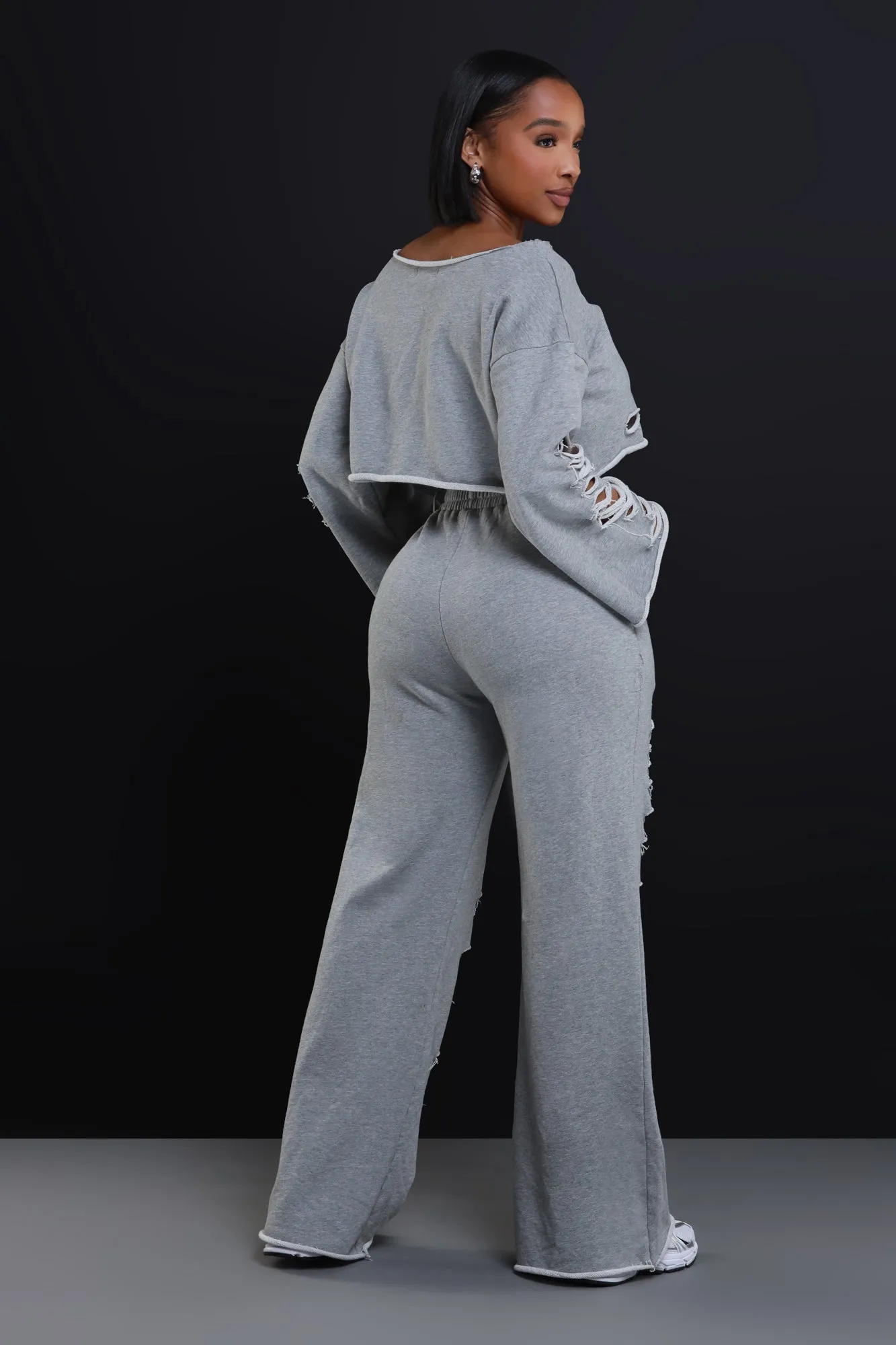 No Nonsense Distressed Cropped Pants Set - Grey sold by Swankaposh product image thumbnail 3