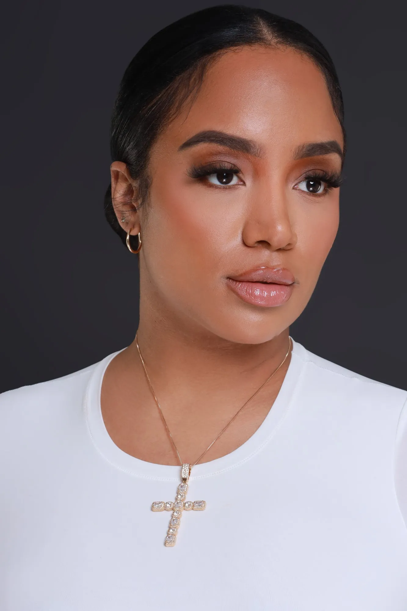 Living On A Prayer Rhinestone Cross Necklace - Gold sold by Swankaposh product image thumbnail 2