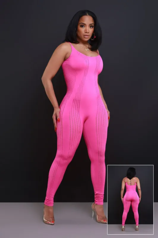 Lovesick Seamless Open Knit Jumpsuit - Fuchsia sold by Swankaposh