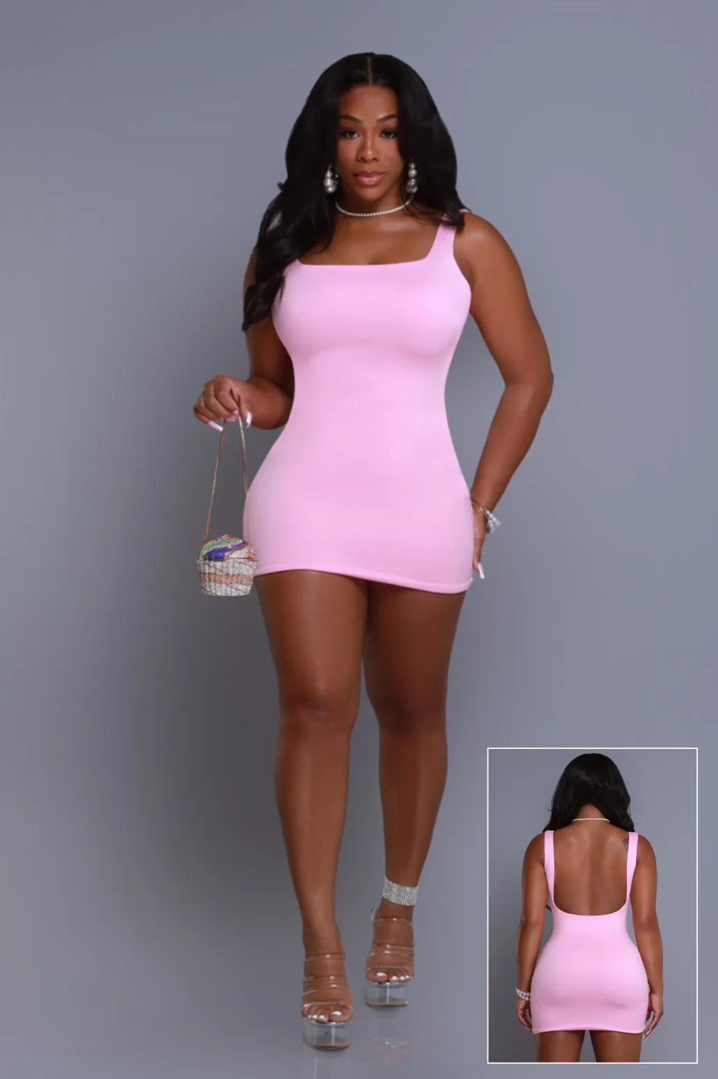 Second Skin Sculpting Open Back Mini Dress - Light Pink sold by Swankaposh