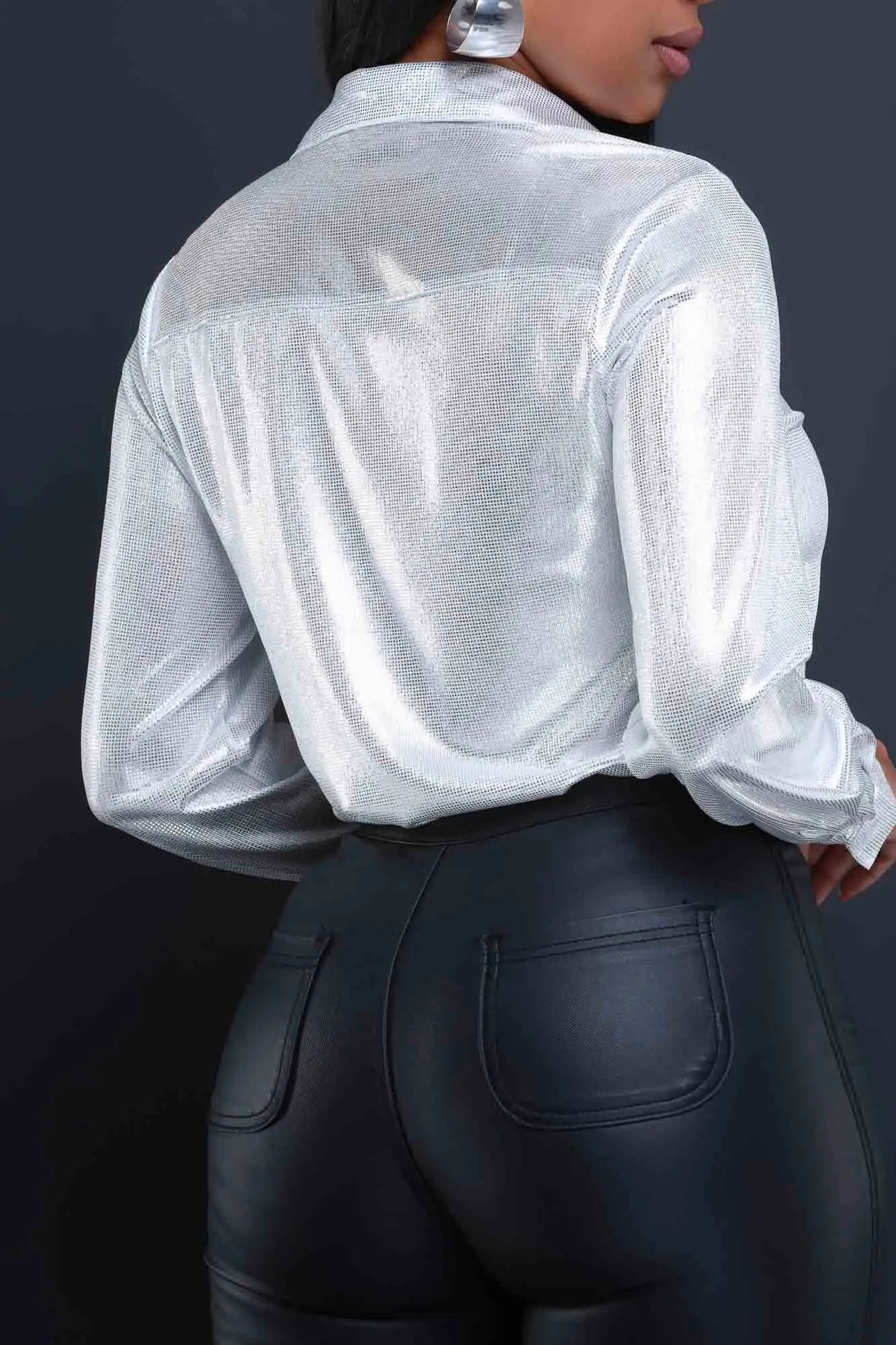 Happy Ending Satin Button Up Top - Silver sold by Swankaposh product image thumbnail 3