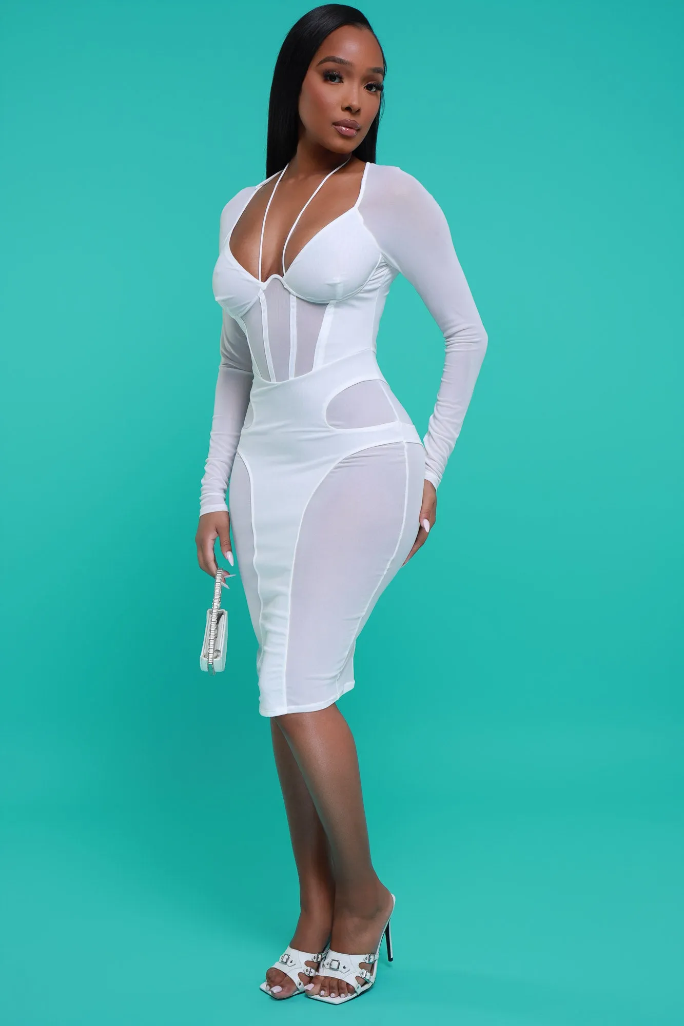 Real For That Mesh Corset Mid Dress - White sold by Swankaposh