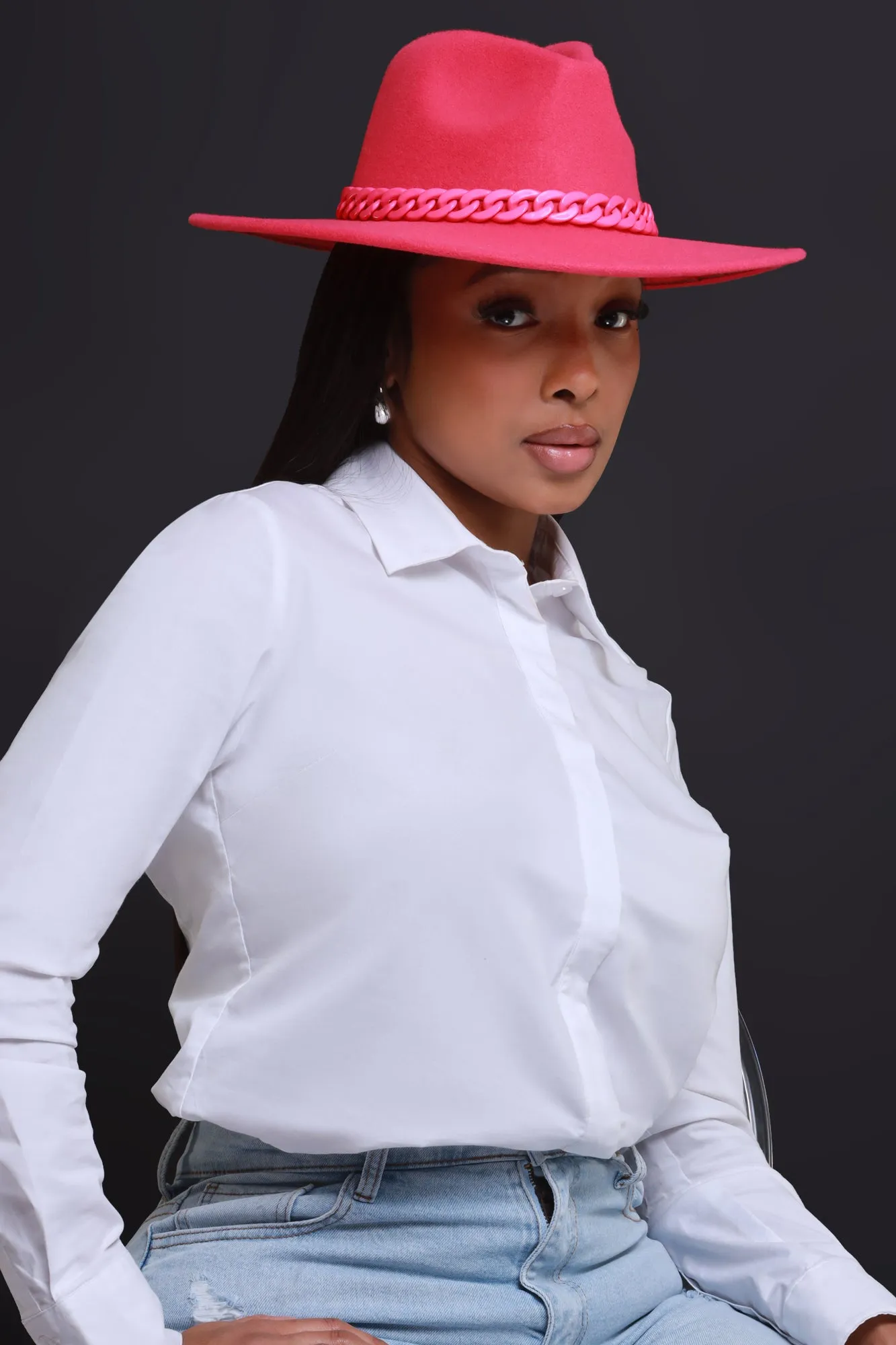Boost It Chain Detailed Wide Brim Fedora - Fuchsia sold by Swankaposh product image thumbnail 2