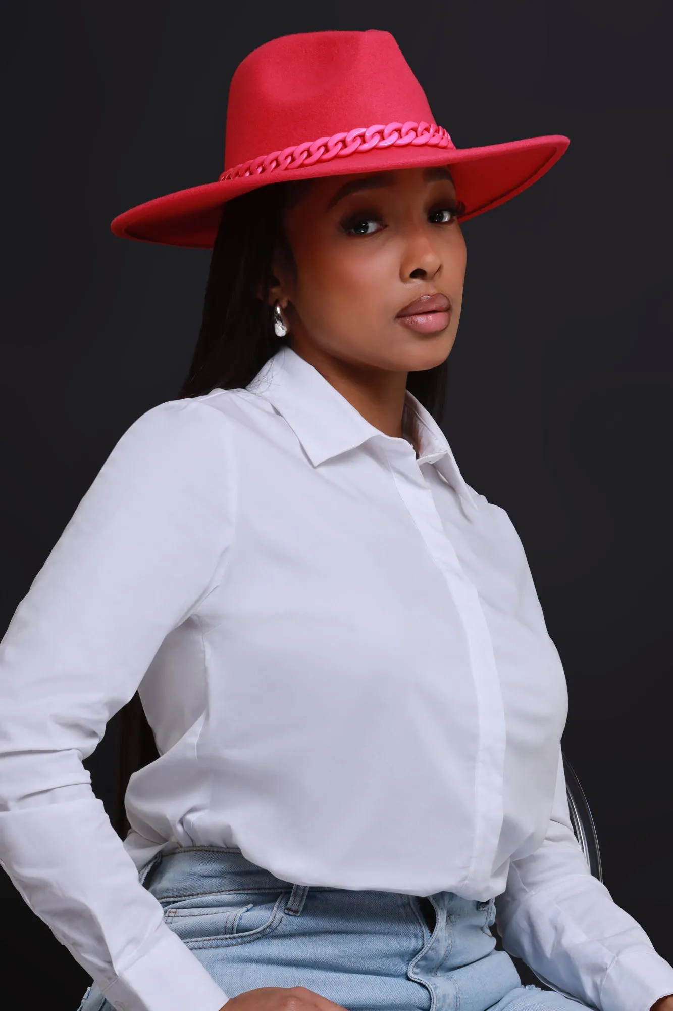 Boost It Chain Detailed Wide Brim Fedora - Fuchsia sold by Swankaposh