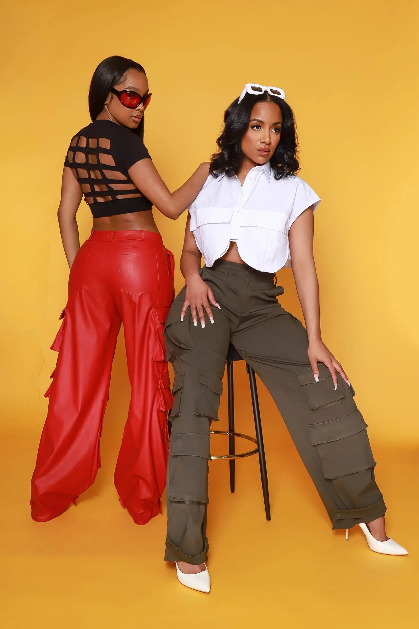 Baggy Multi Pocket Long Cargo Pants - Red Faux Leather sold by Swankaposh product image thumbnail 5