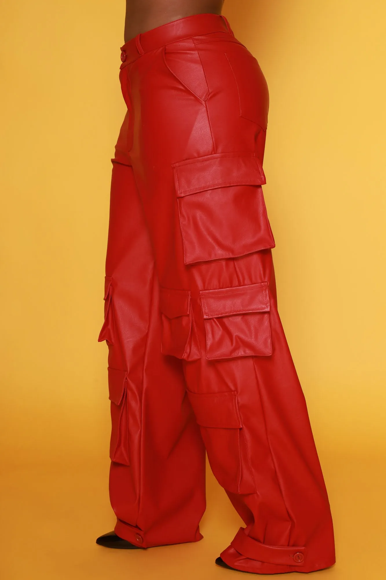 Baggy Multi Pocket Long Cargo Pants - Red Faux Leather sold by Swankaposh product image thumbnail 2