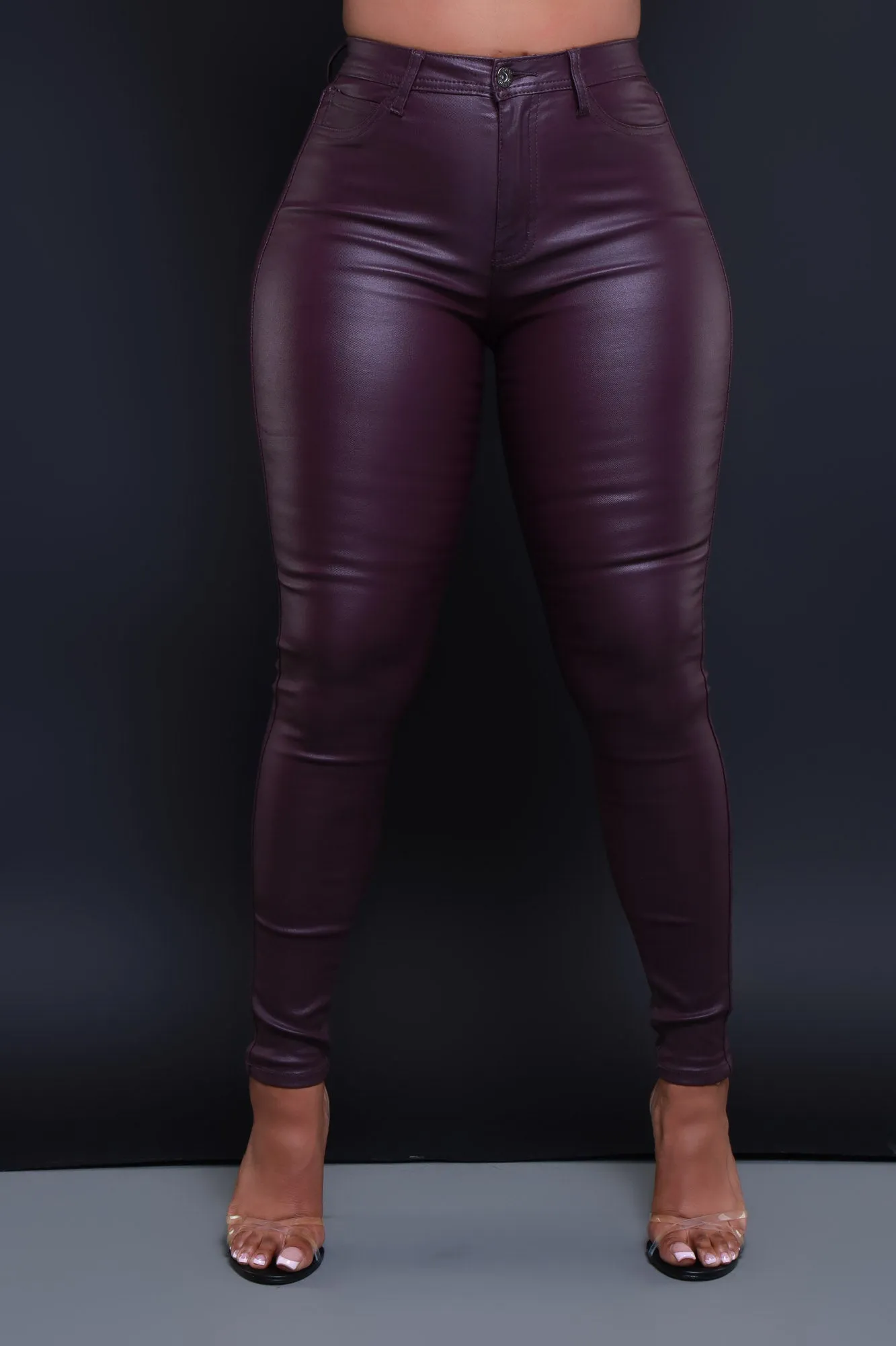 Curve You Faux Leather High Rise Pants - Wine sold by Swankaposh product image thumbnail 3