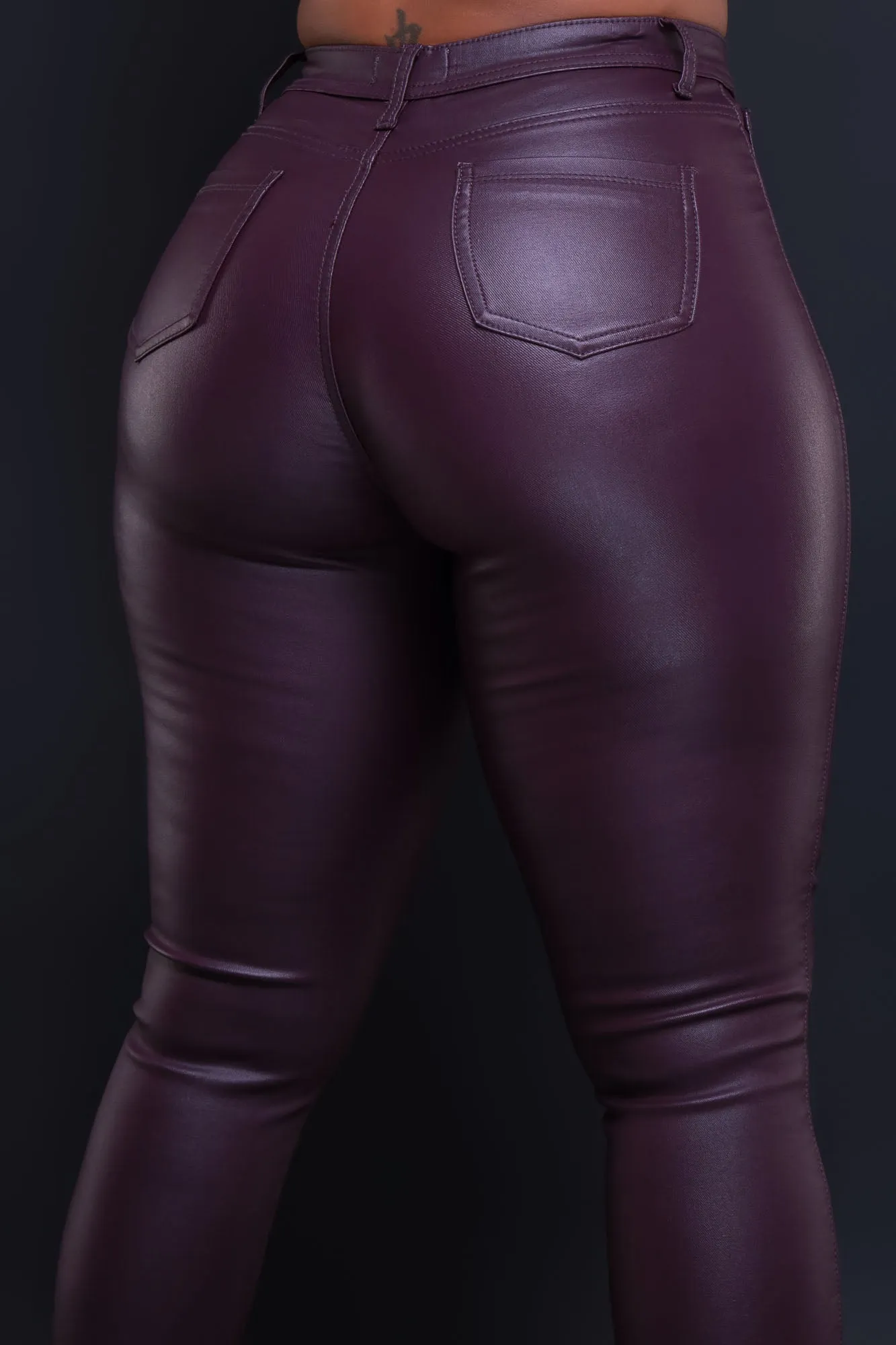 Curve You Faux Leather High Rise Pants - Wine sold by Swankaposh product image thumbnail 2