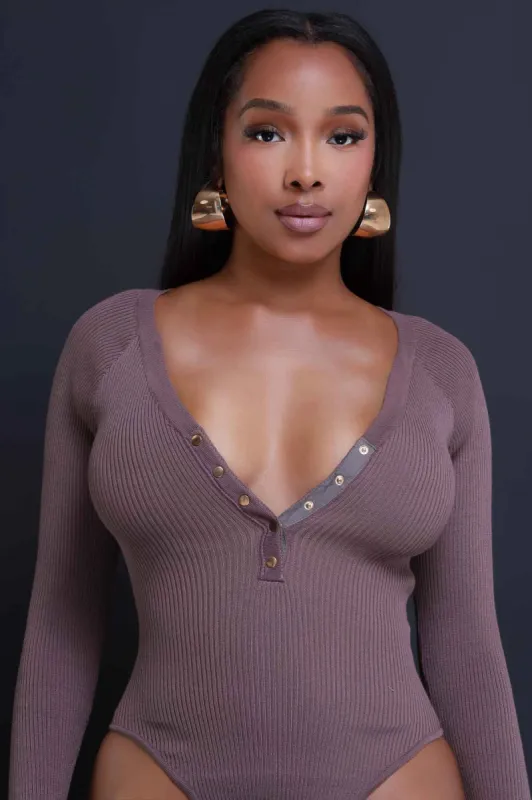 Anybody Home Button Up Bodysuit - Deep Mauve sold by Swankaposh