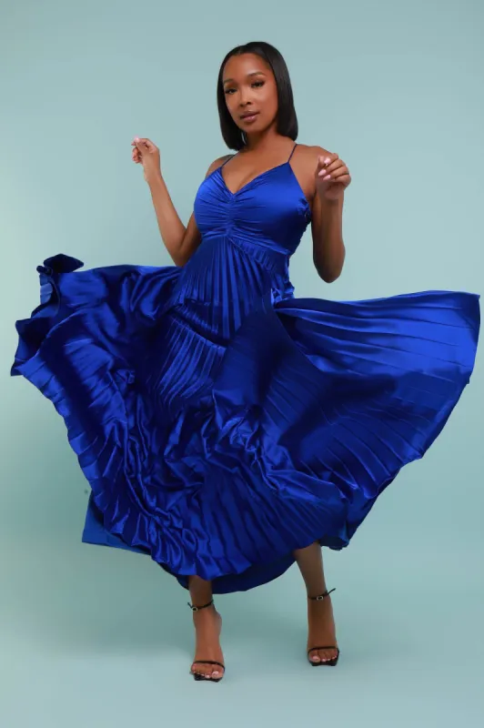 Hit The Lights Pleated Maxi Dress - Blue sold by Swankaposh
