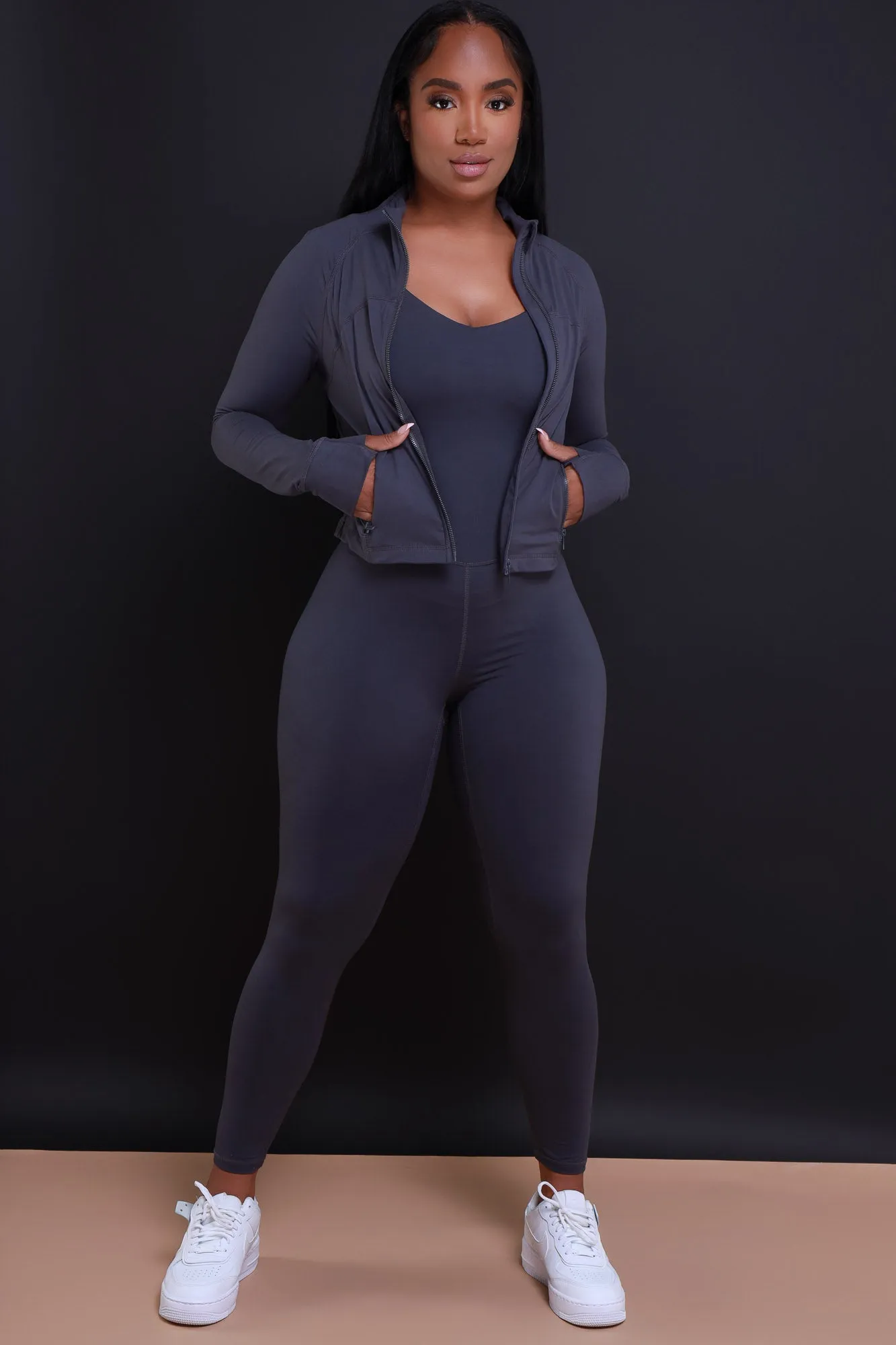 Before It's Over Long Sleeve Athletic Jacket - Charcoal sold by Swankaposh product image thumbnail 2