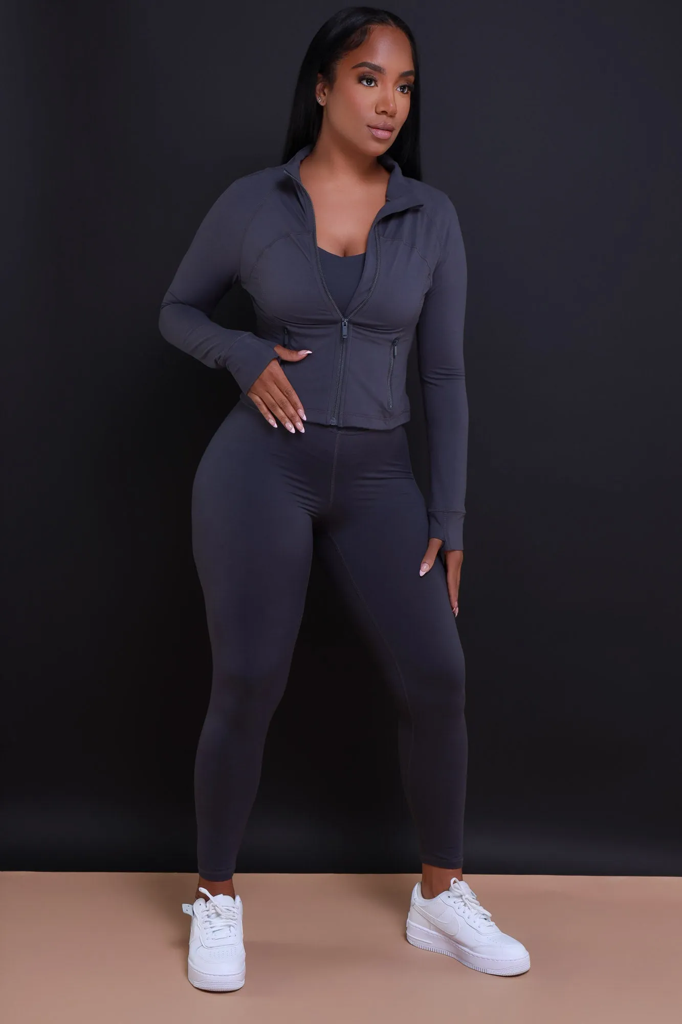 Before It's Over Long Sleeve Athletic Jacket - Charcoal sold by Swankaposh product image thumbnail 4