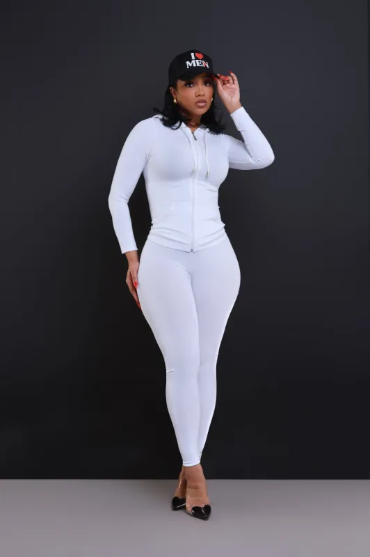Just Vibing Seamless Zip Up Legging Set - White sold by Swankaposh