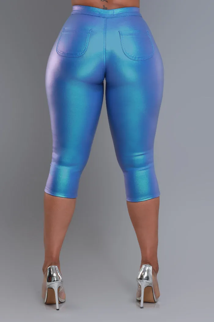 Make It Shimmer High Rise Metallic Capri Pants - Sky Blue sold by Swankaposh product image thumbnail 2