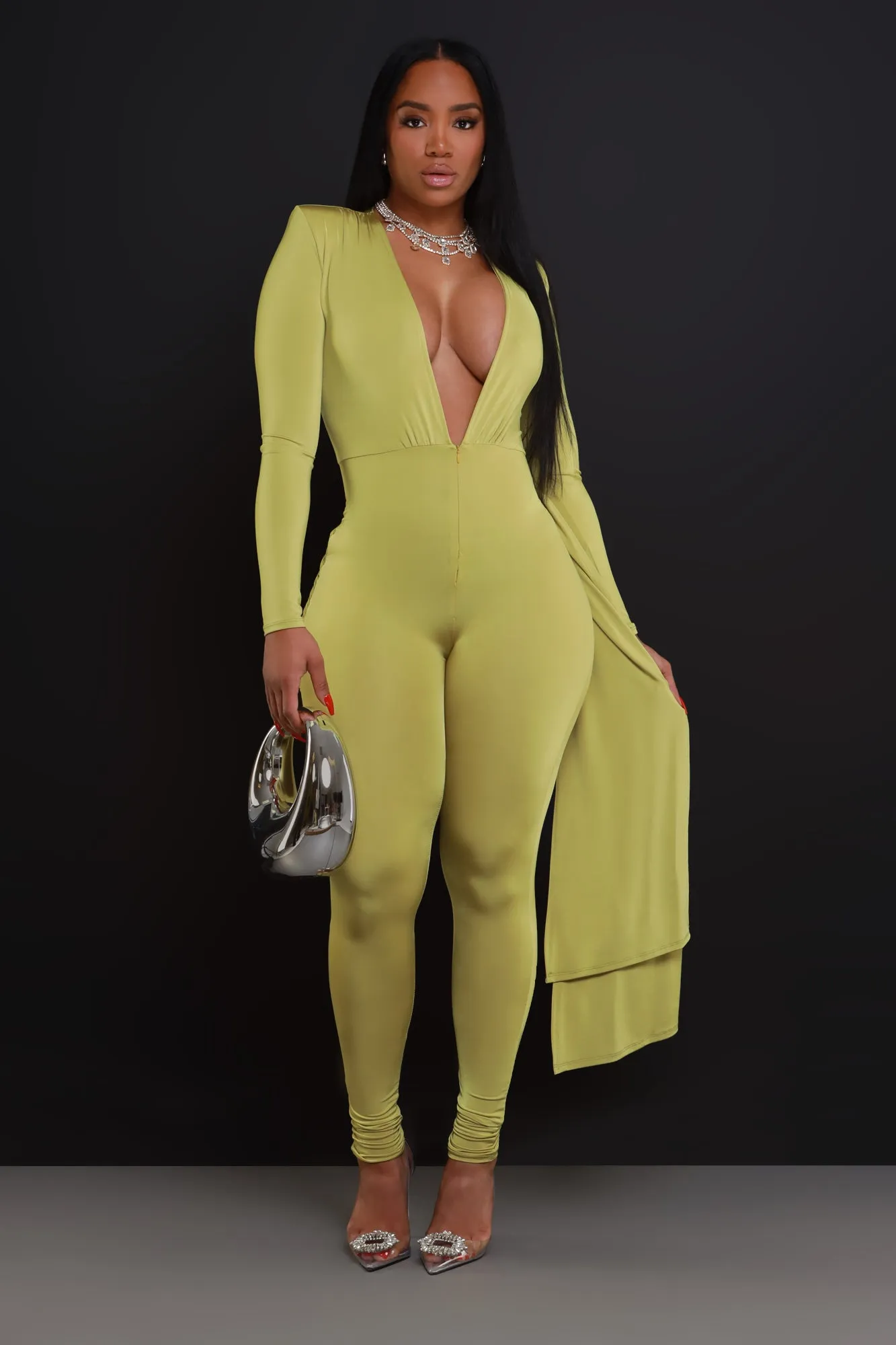 Go With Grace V-Neck Wrap Jumpsuit - Lime sold by Swankaposh product image thumbnail 3