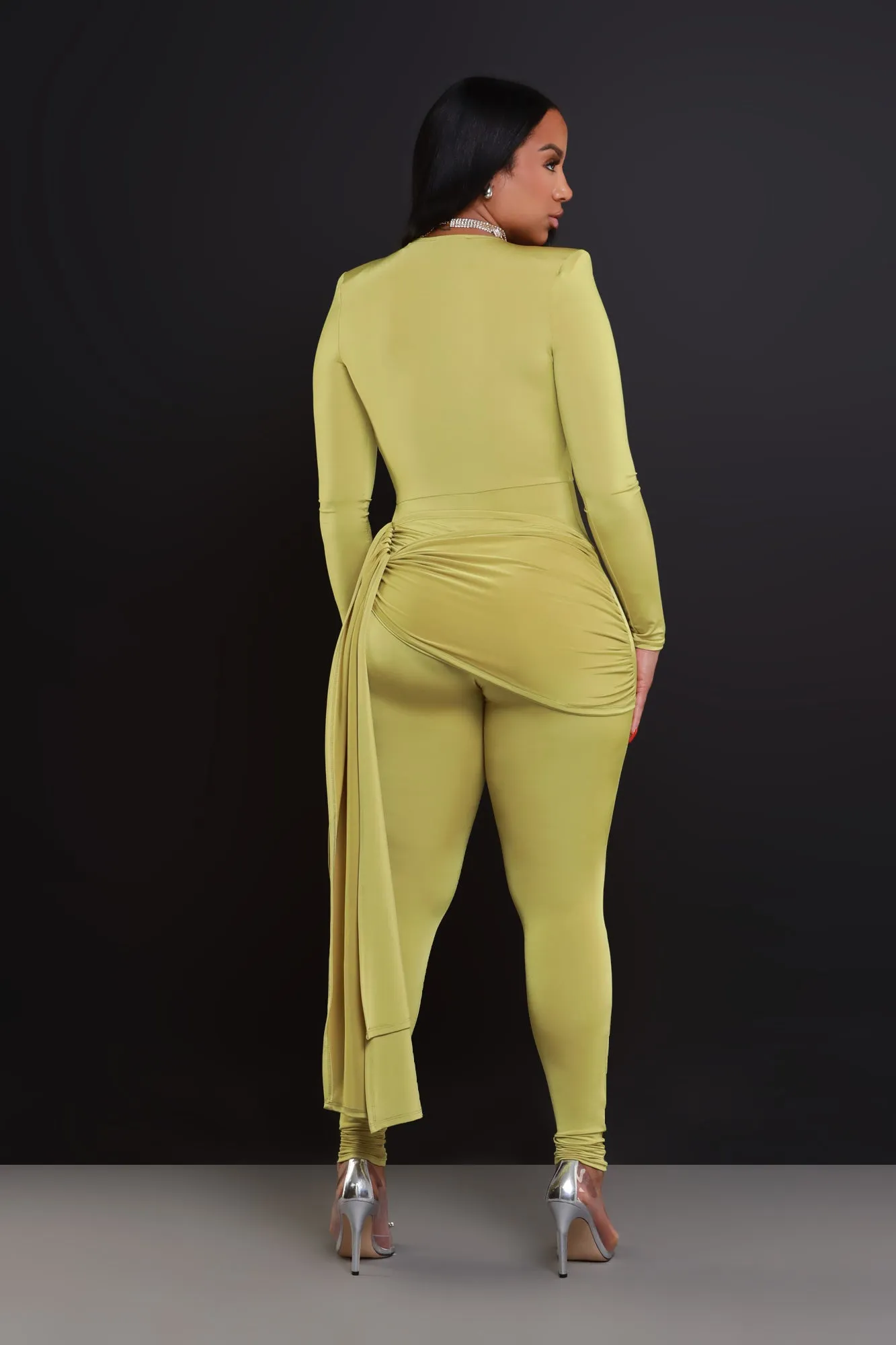 Go With Grace V-Neck Wrap Jumpsuit - Lime sold by Swankaposh product image thumbnail 2