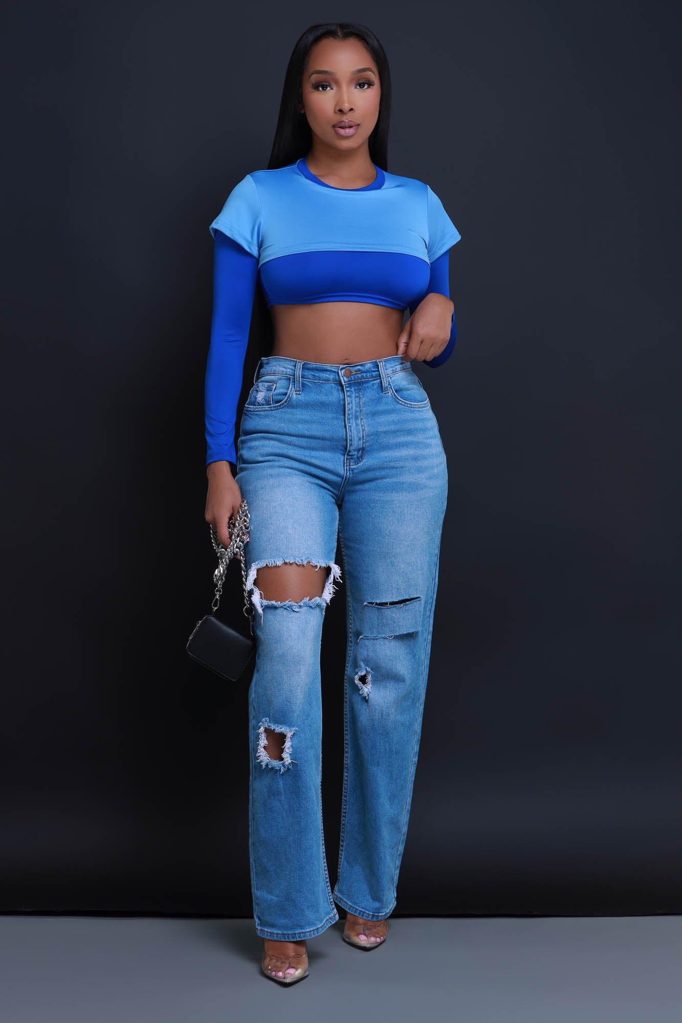 Dig Deeper Double Layer Crop Top - Baby Blue/Royal Blue sold by Swankaposh product image thumbnail 5