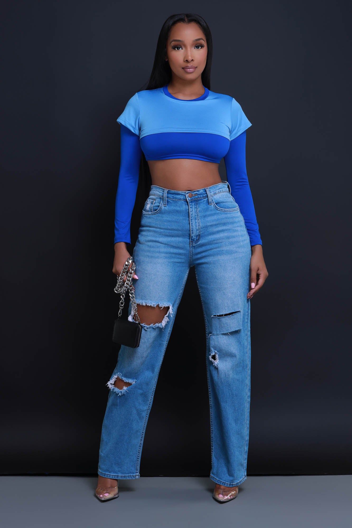 Dig Deeper Double Layer Crop Top - Baby Blue/Royal Blue sold by Swankaposh product image thumbnail 2