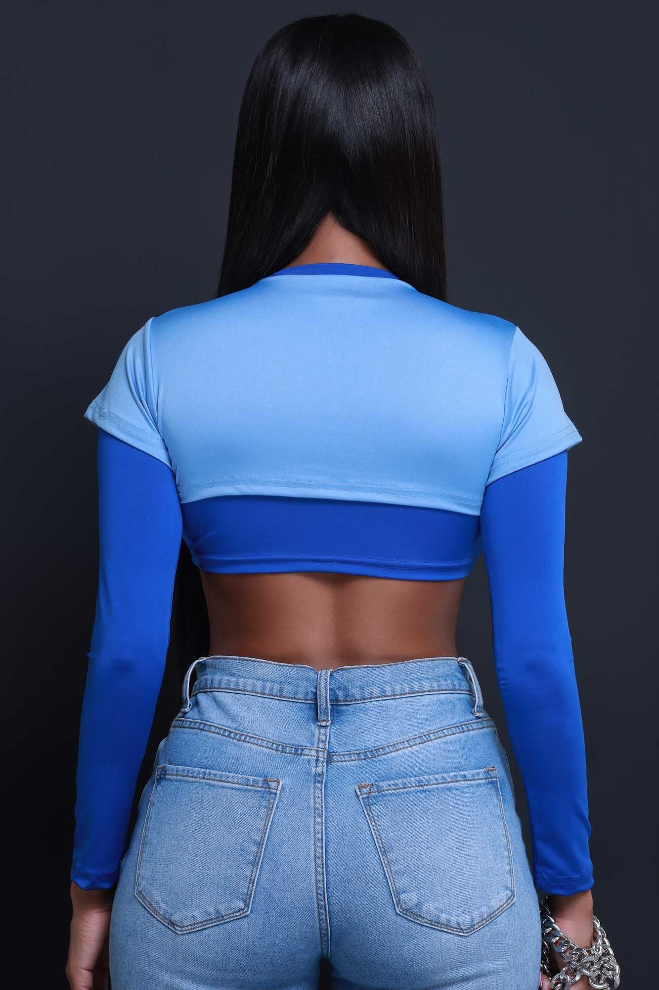 Dig Deeper Double Layer Crop Top - Baby Blue/Royal Blue sold by Swankaposh product image thumbnail 3