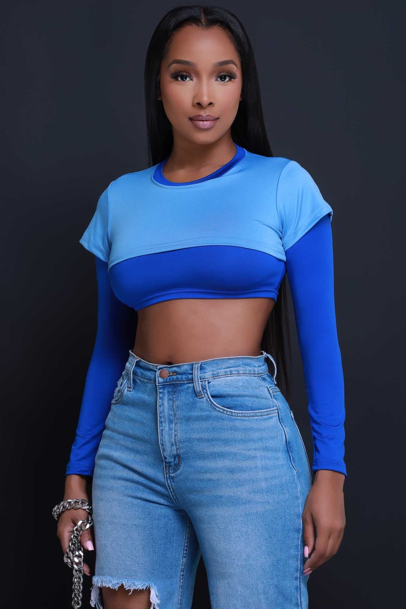 Dig Deeper Double Layer Crop Top - Baby Blue/Royal Blue sold by Swankaposh product image thumbnail 4