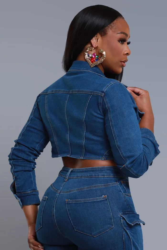Good Feeling Asymmetrical Cut Denim Jacket - Dark Wash sold by Swankaposh product image thumbnail 3