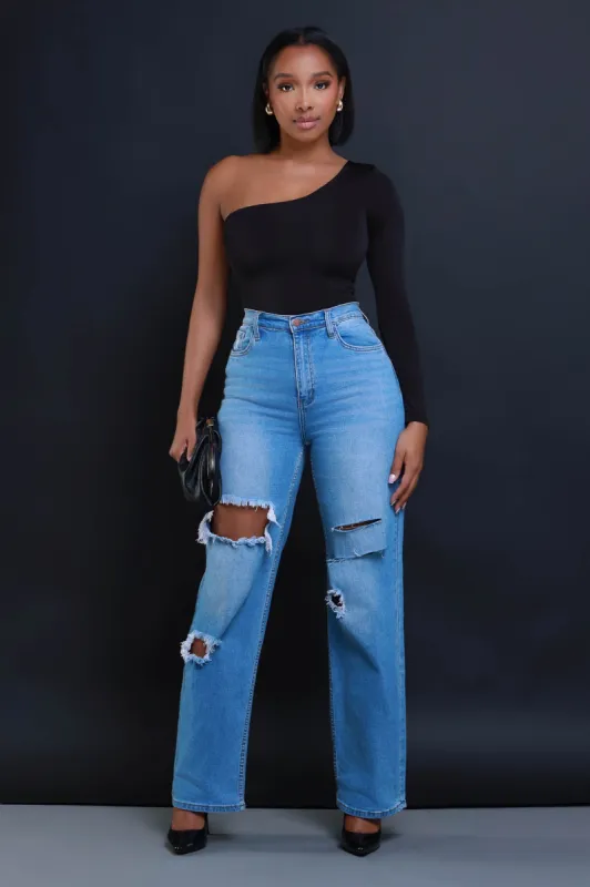 Hello There One Shoulder Bodysuit - Black sold by Swankaposh