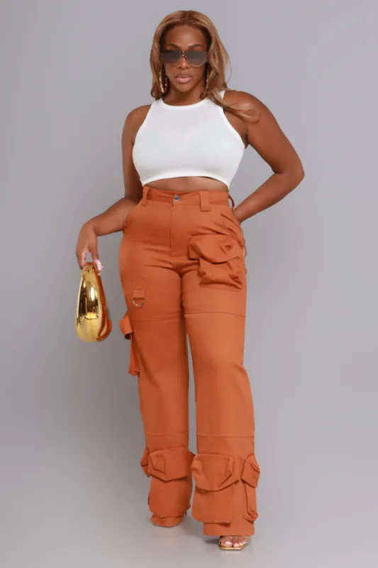 Ride At Dawn Wide Leg Cargo Pants - Brown sold by Swankaposh