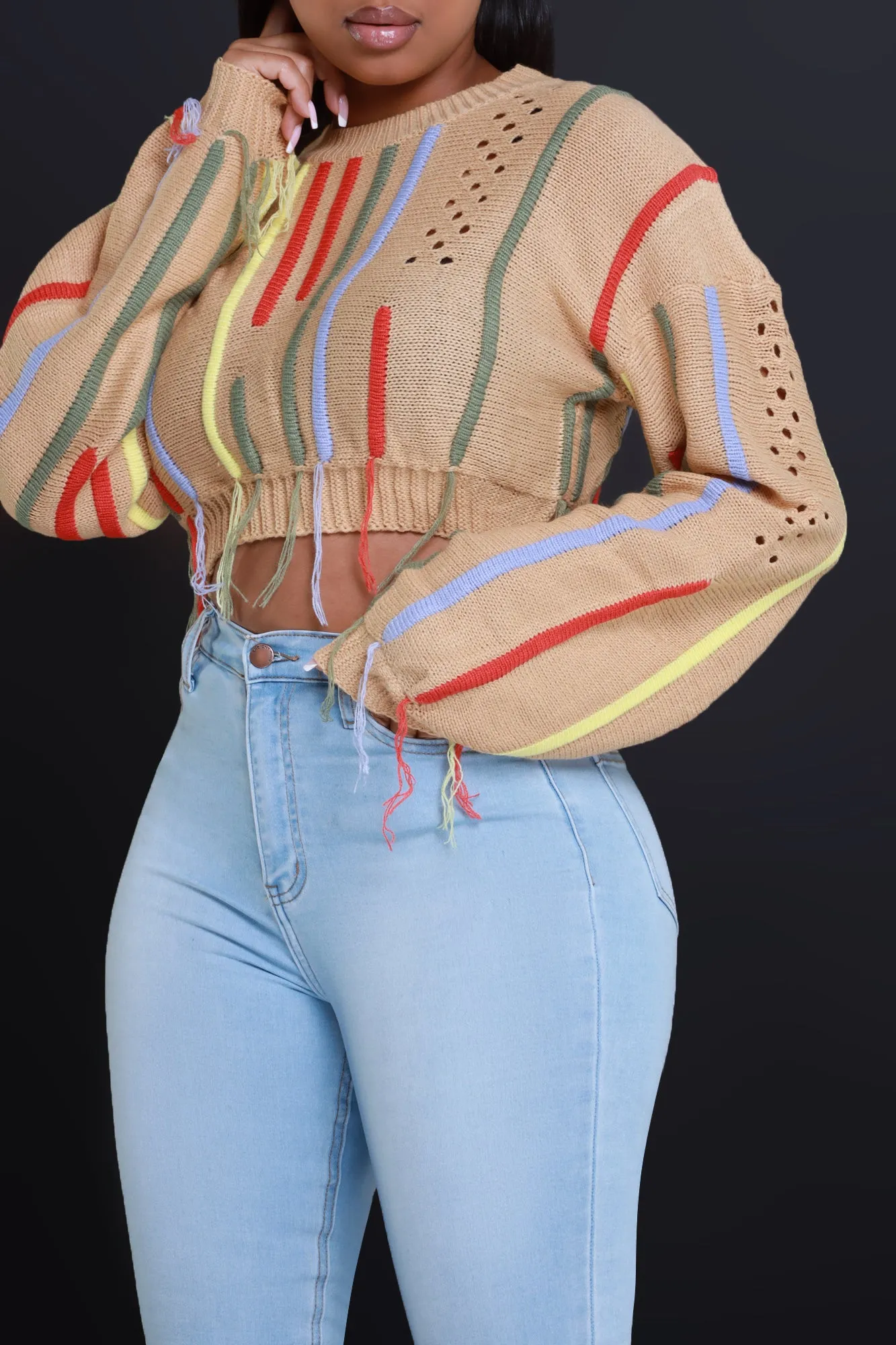 Loose Ends Knit Cropped Sweater - Mocha sold by Swankaposh product image thumbnail 5