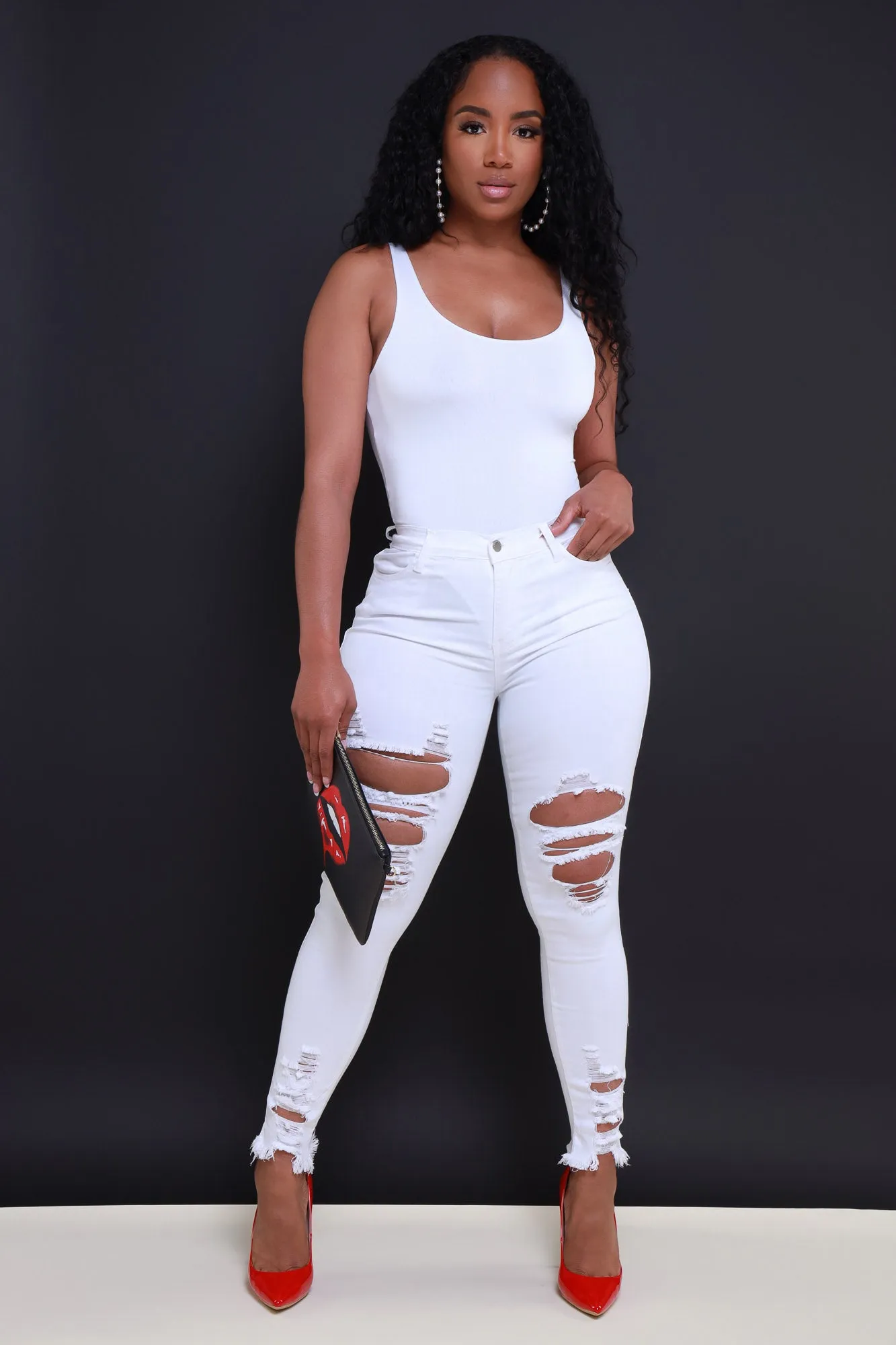 Witness Distressed High Rise Jeans - White sold by Swankaposh product image thumbnail 4