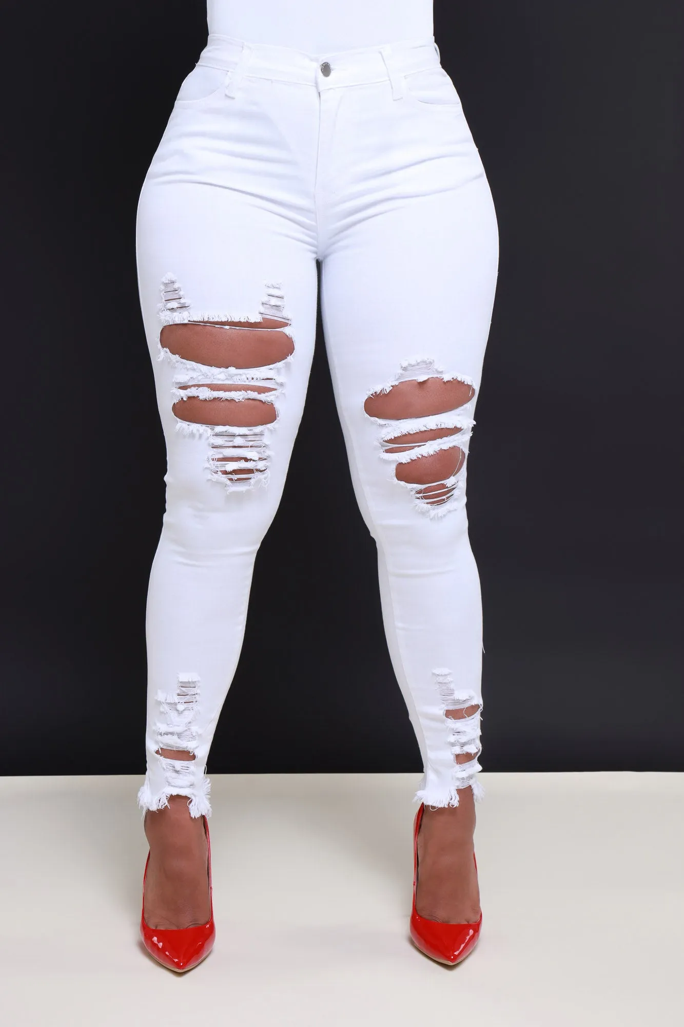Witness Distressed High Rise Jeans - White sold by Swankaposh product image thumbnail 3