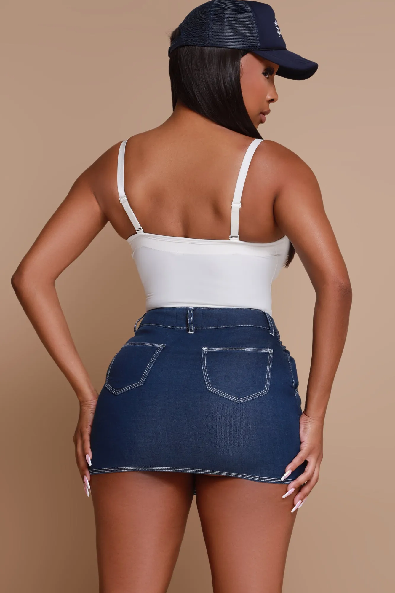 Place Your Bets Denim Skirt- Dark Blue sold by Swankaposh product image thumbnail 3
