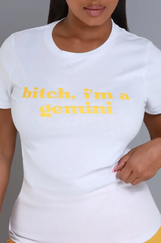 Gemini Season Graphic Print T-Shirt - White/Yellow sold by Swankaposh
