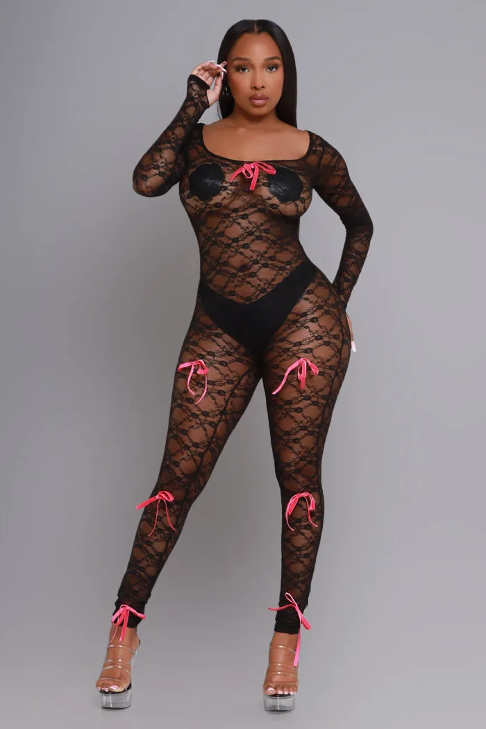 Show The Way Lace Jumpsuit - Black/Pink sold by Swankaposh