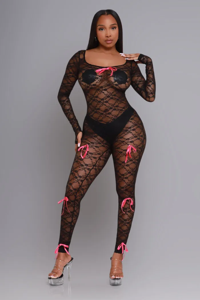 Show The Way Lace Jumpsuit - Black/Pink sold by Swankaposh product image thumbnail 4
