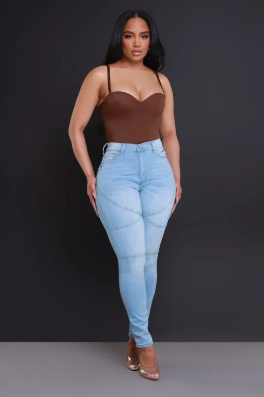 Code Word Hourglass Seamed Stretchy Skinny Jeans - Light Wash sold by Swankaposh