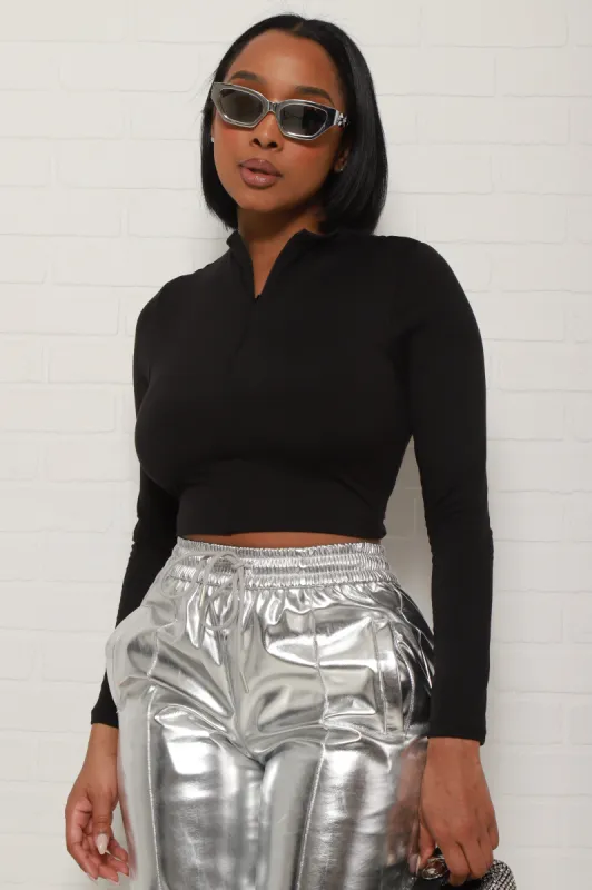 So What Double Layered Quarter Zip Top - Black sold by Swankaposh