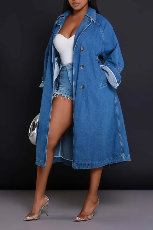 Make It Work Dual Button Denim Jacket - Medium Wash sold by Swankaposh
