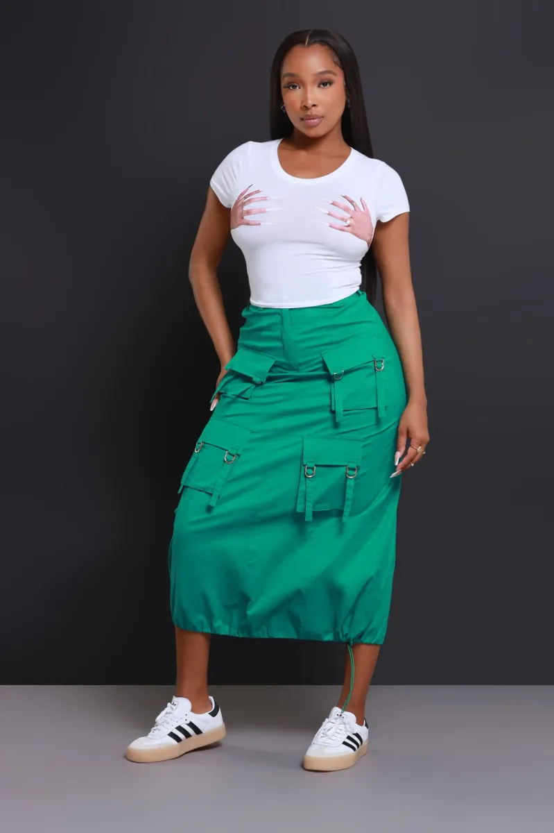 Safe & Sound Cargo Midi Skirt - Green sold by Swankaposh