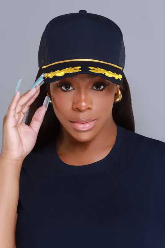 Ahoy There Embroidered Trucker Hat - Navy/Gold sold by Swankaposh