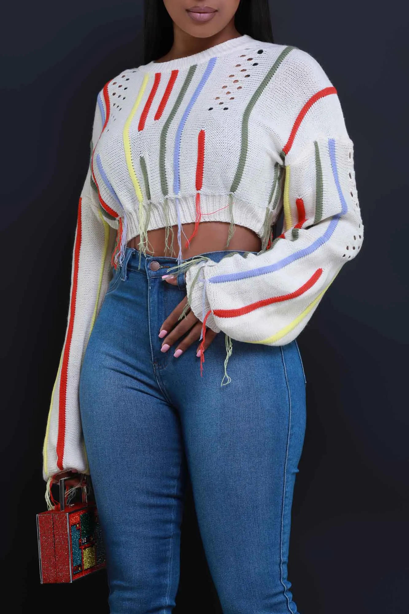 Loose Ends Knit Cropped Sweater - Ivory sold by Swankaposh product image thumbnail 5