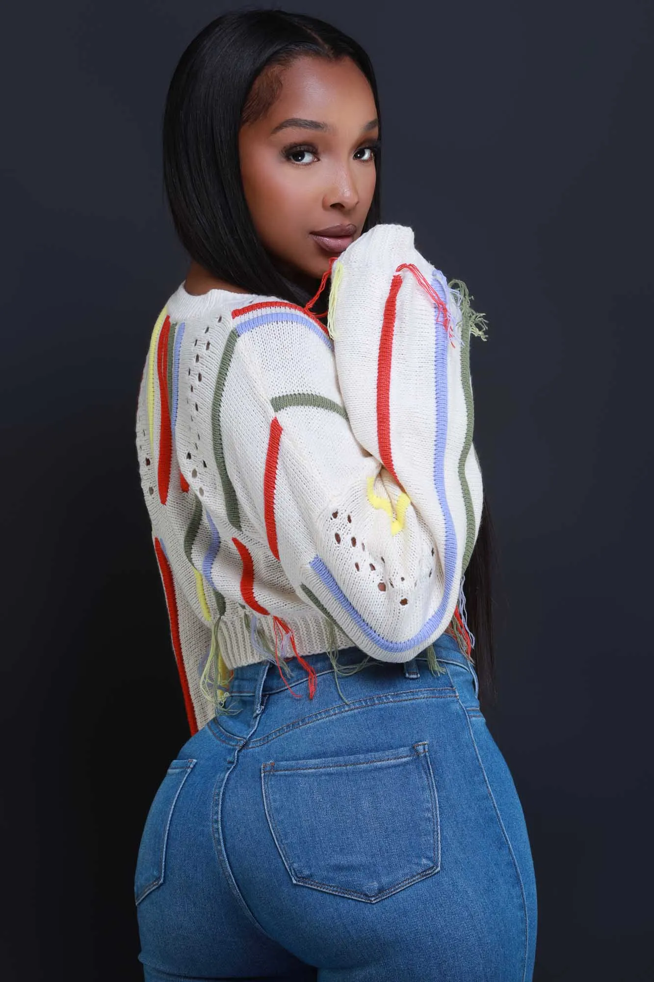 Loose Ends Knit Cropped Sweater - Ivory sold by Swankaposh product image thumbnail 4